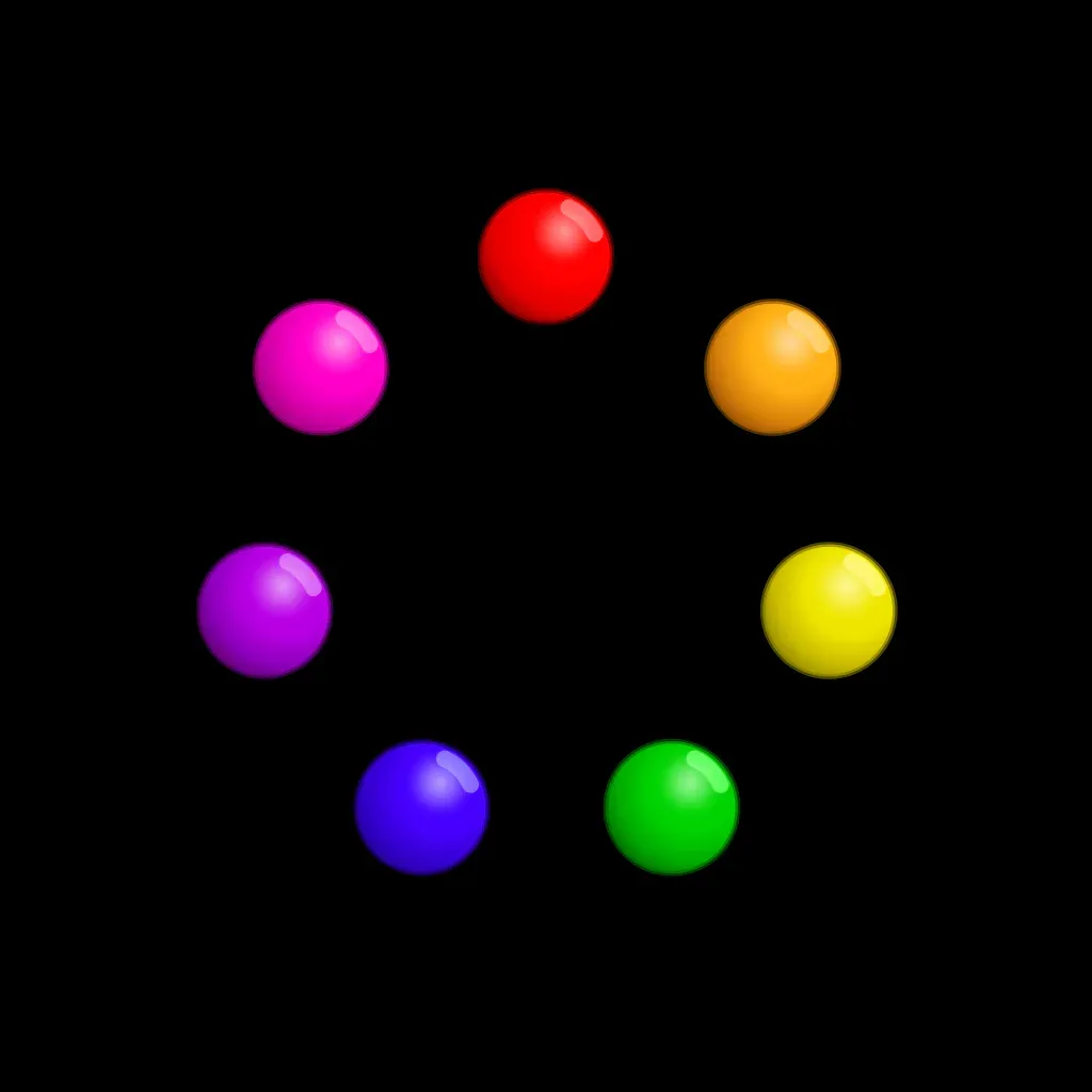 Acquiring app icon: eight glossy colored spheres arranged in a circle on a black field