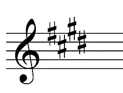 Treble-clef staff with four sharps, the key signature of E major