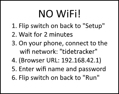 Close-up of the no-WiFi setup instructions shown on the e-ink display